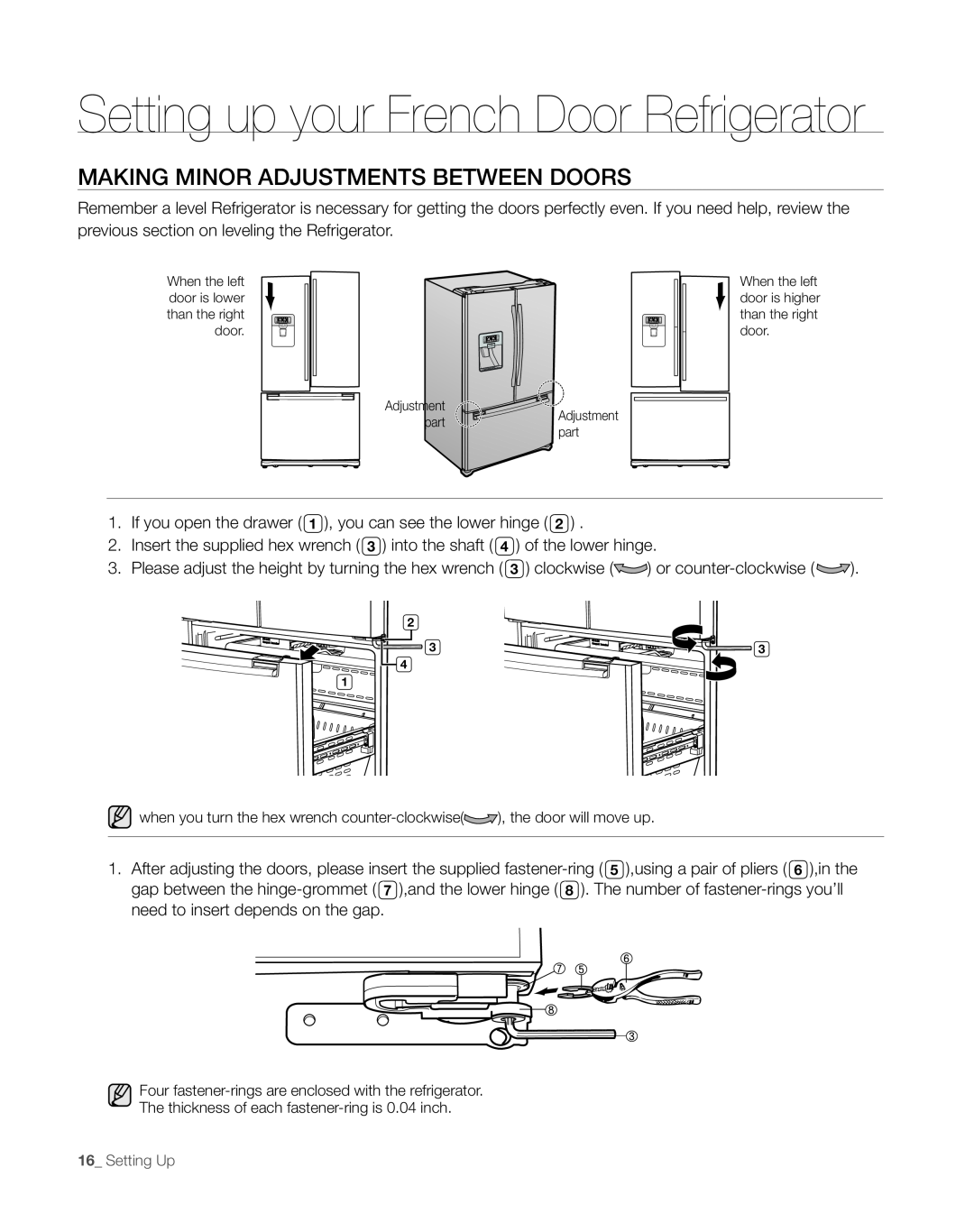 Sears RFG297AA manual Making Minor Adjustments Between Doors, Setting up your French Door Refrigerator 