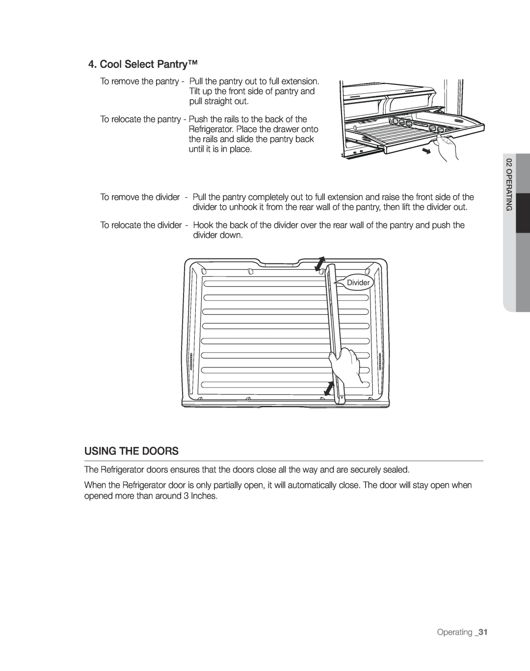 Sears RFG297AA manual Cool Select Pantry, using tHe DooRs 