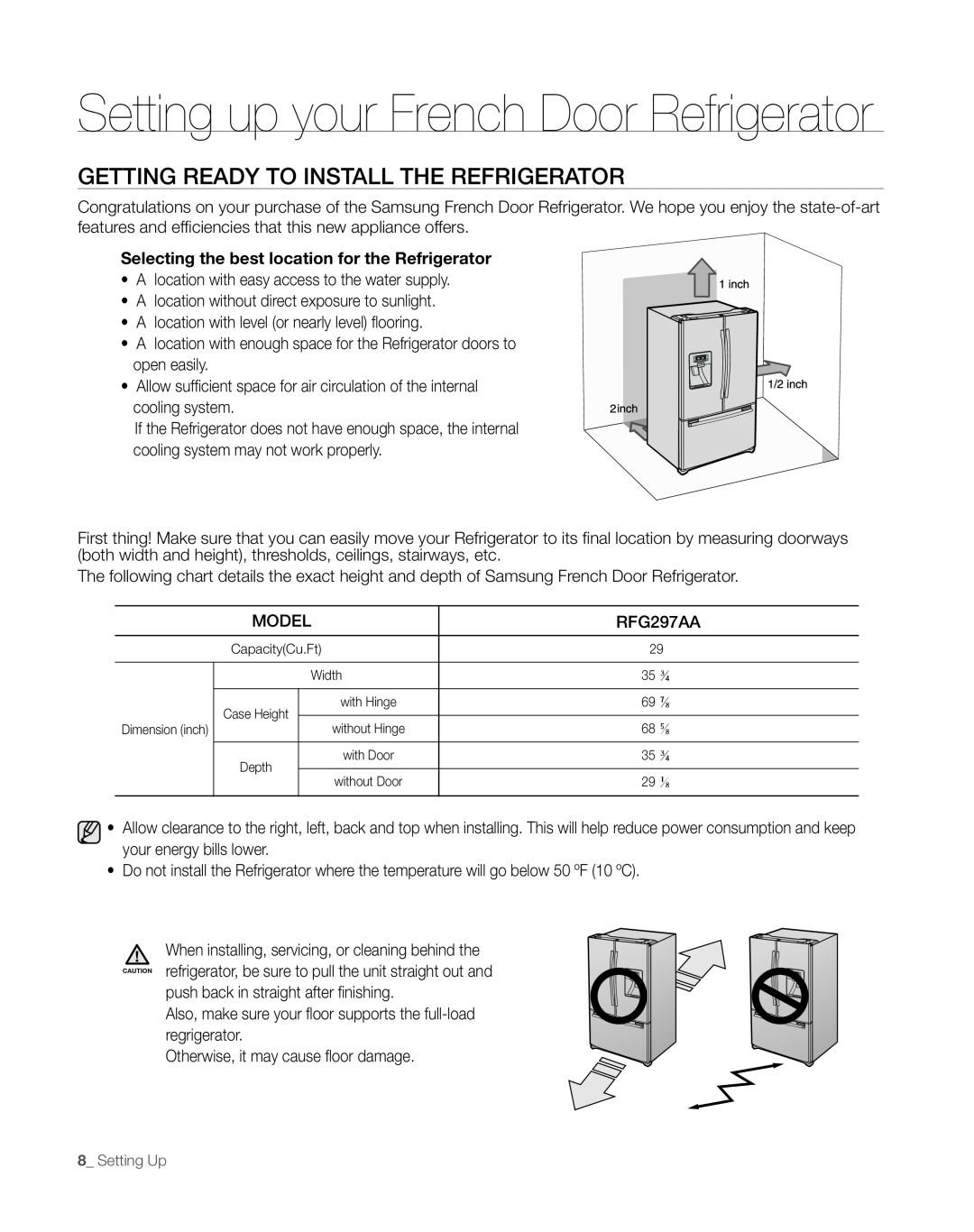 Sears RFG297AA manual Setting up your French Door Refrigerator, GEttinG READy to instALL tHE REFRiGERAtoR 