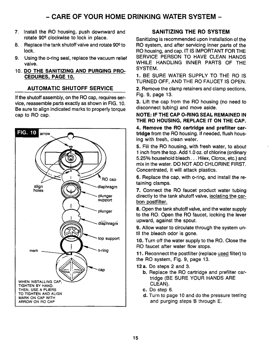 Sears RO 2000 manual Automatic Shutoff Service, Do the Sanitizing and Purging PRO CEDURES, Arrow, Support Marko-ring 