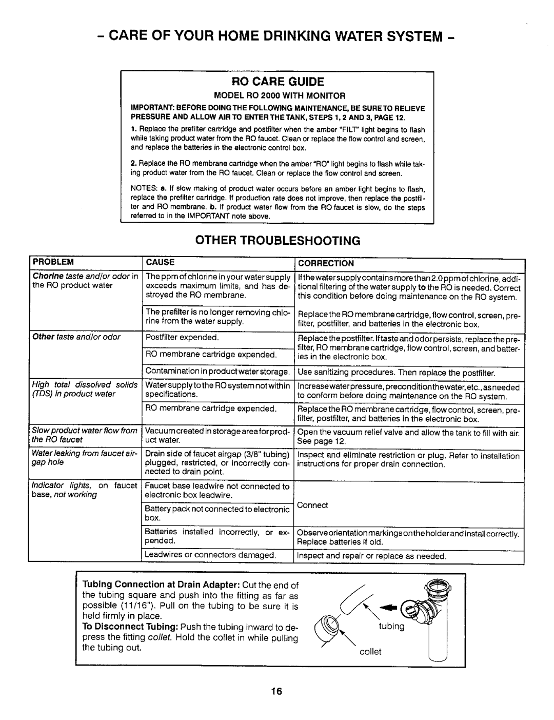 Sears manual RO Care Guide, Model RO 2000 with Monitor 