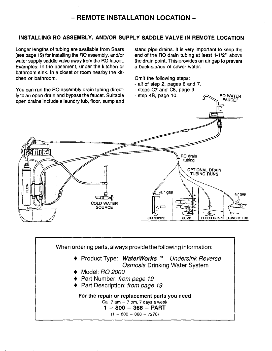 Sears RO 2000 manual Remote Installation Location, All of , pages 6 