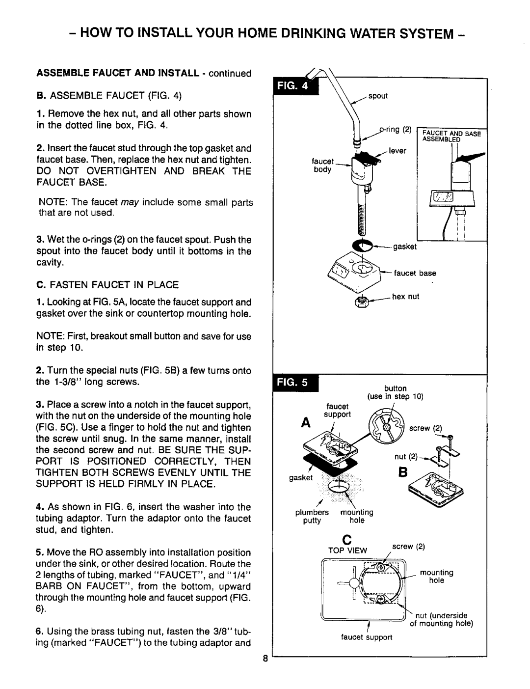 Sears RO 2000 manual Assemble Faucet and Install, Use in step, Screw 