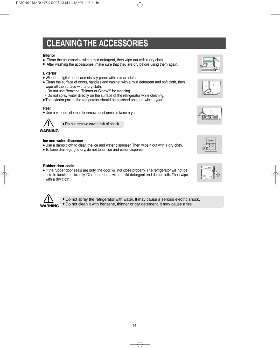 Sears RS269L**, RS265B**, RS267B**, RS263B**, RS264A**, RS265L**, RS267L** owner manual Cleaning the Accessories 