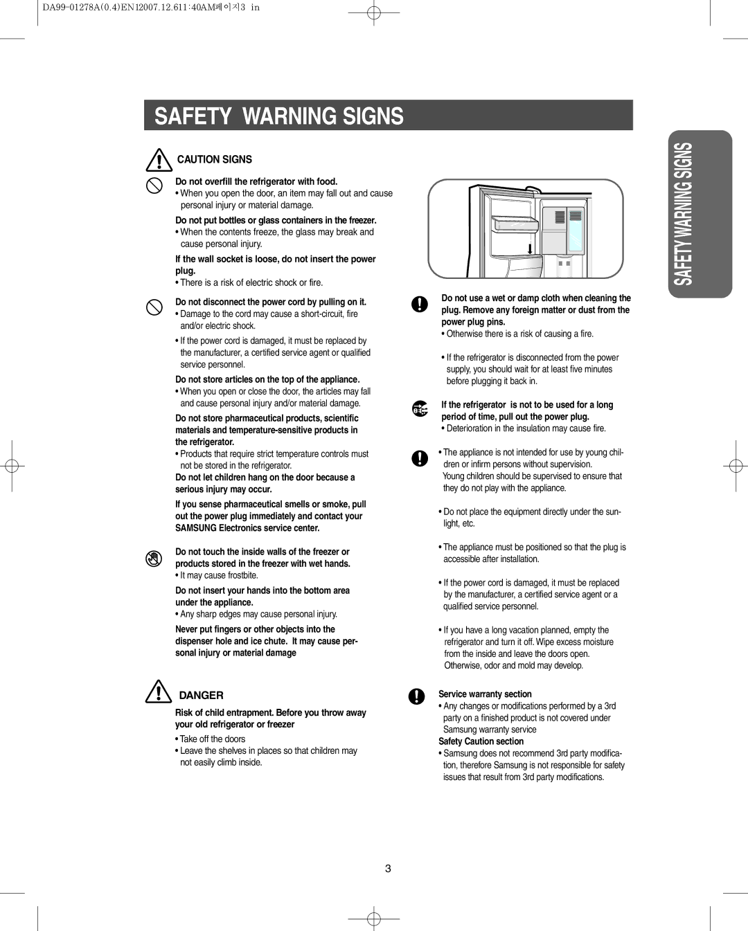 Sears RS269L**, RS265B**, RS267B**, RS263B**, RS264A**, RS265L**, RS267L** owner manual Safety Warning Signs 