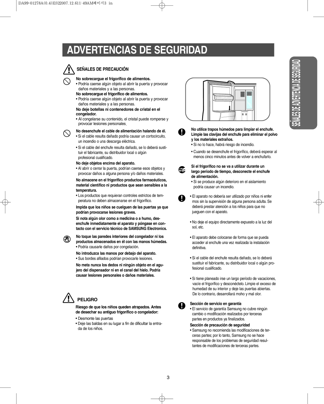 Sears RS269L**, RS265B**, RS267B**, RS263B**, RS264A**, RS265L**, RS267L** owner manual Señales DE Precaución 