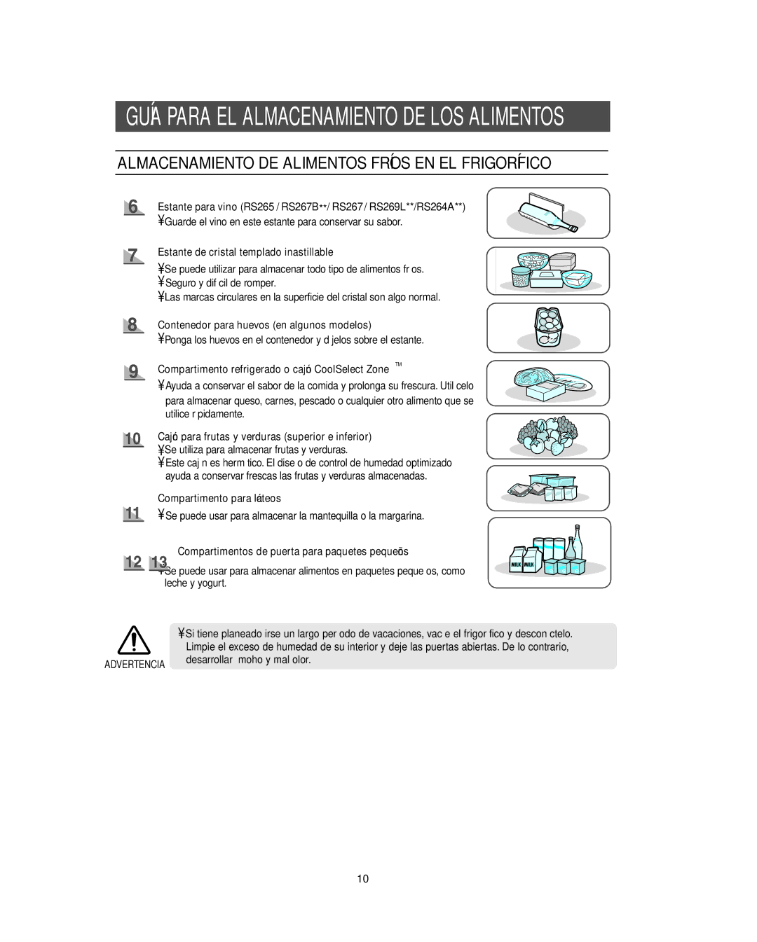 Sears RS269L**, RS265B**, RS267B**, RS263B**, RS264A**, RS267L, RS265L** Almacenamiento DE Alimentos Fríos EN EL Frigorífico 