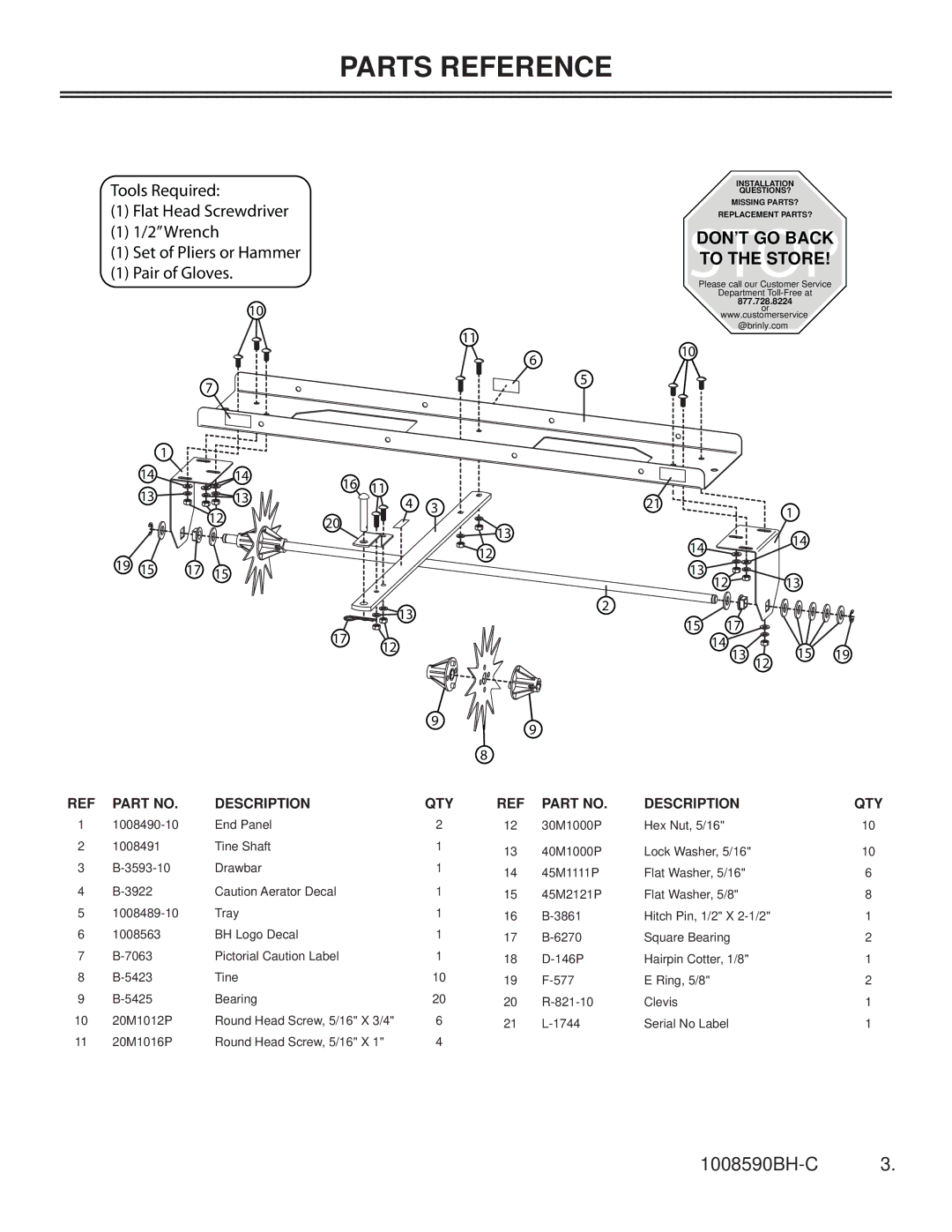 Sears S A - 4 0 0 B H owner manual Parts Reference, Description QTY 