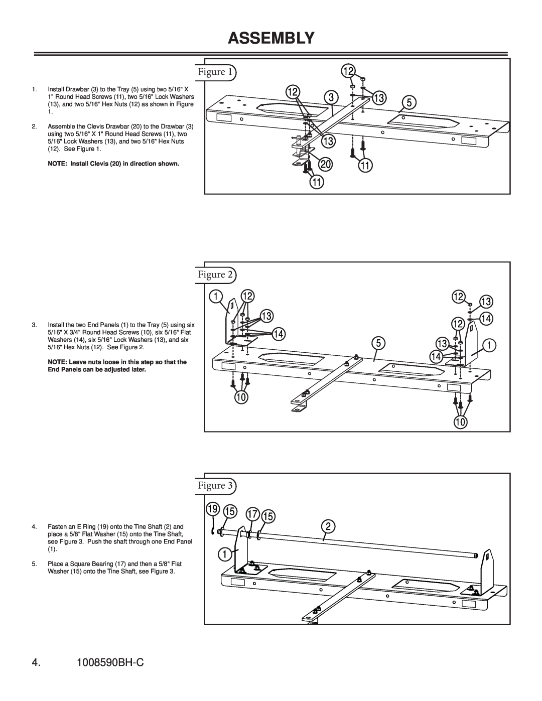 Sears S A - 4 0 0 B H owner manual Assembly, 4. 1008590BH-C, NOTE Install Clevis 20 in direction shown 