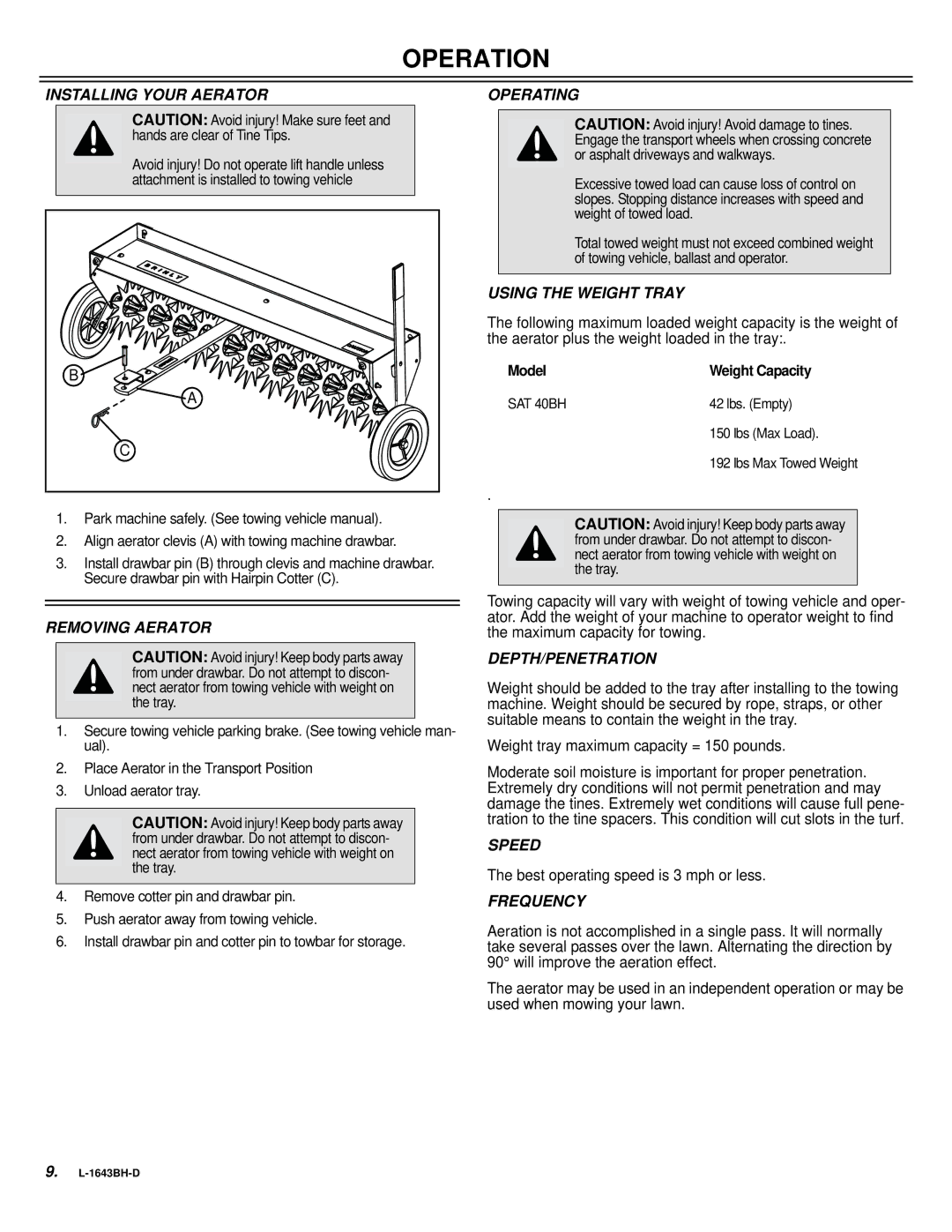 Sears S A T - 4 0 B H owner manual Operation 