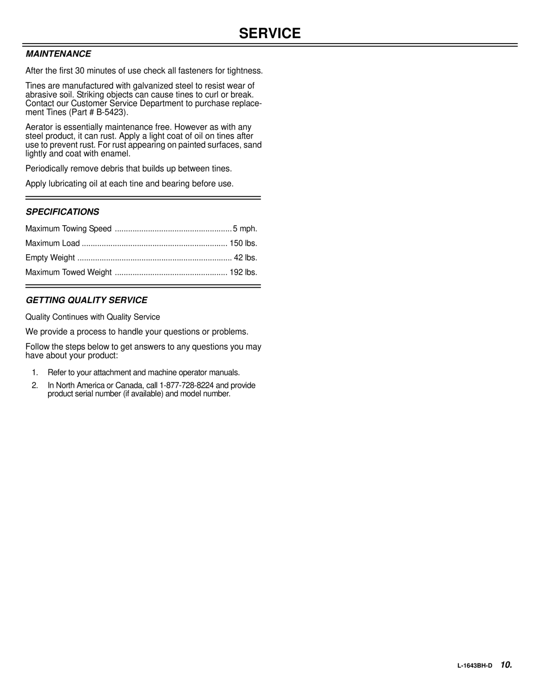 Sears S A T - 4 0 B H owner manual Maintenance, Specifications, Getting Quality Service 