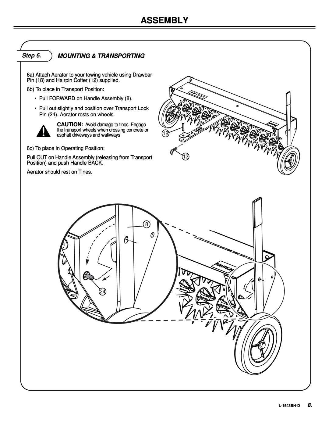 Sears S A T - 4 0 B H owner manual Mounting & Transporting, Assembly 