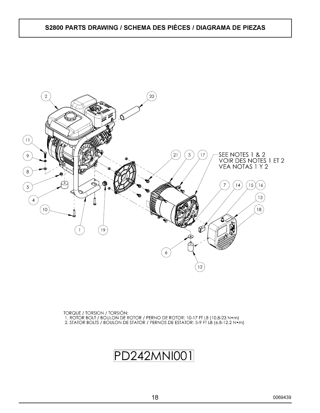 Sears user manual S2800 Parts Drawing / Schema DES Pièces / Diagrama DE Piezas 