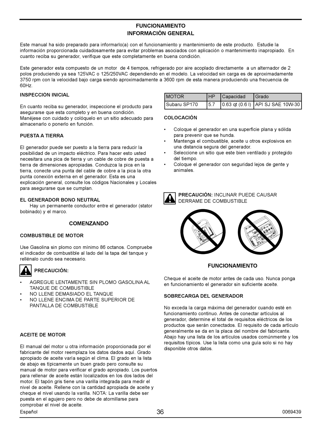 Sears S2800 user manual Funcionamiento Información General, Comenzando 