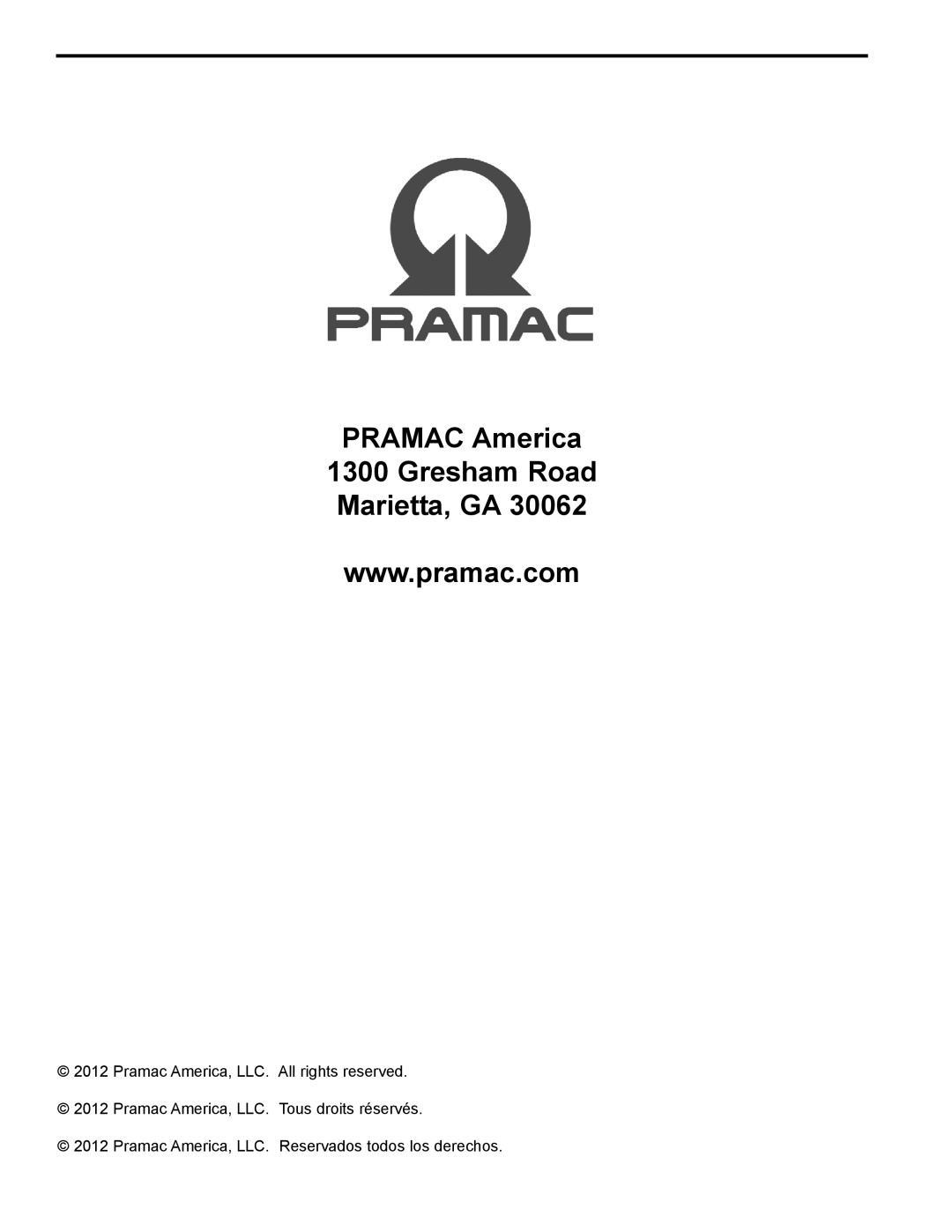 Sears S2800 user manual PRAMAC America 1300 Gresham Road Marietta, GA, Pramac America, LLC. Reservados todos los derechos 