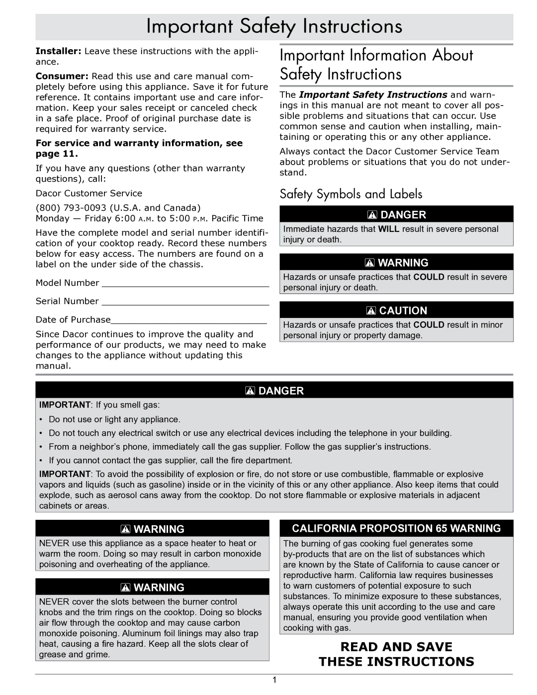 Sears SGM466 Important Safety Instructions, Important Information About Safety Instructions, Safety Symbols and Labels 