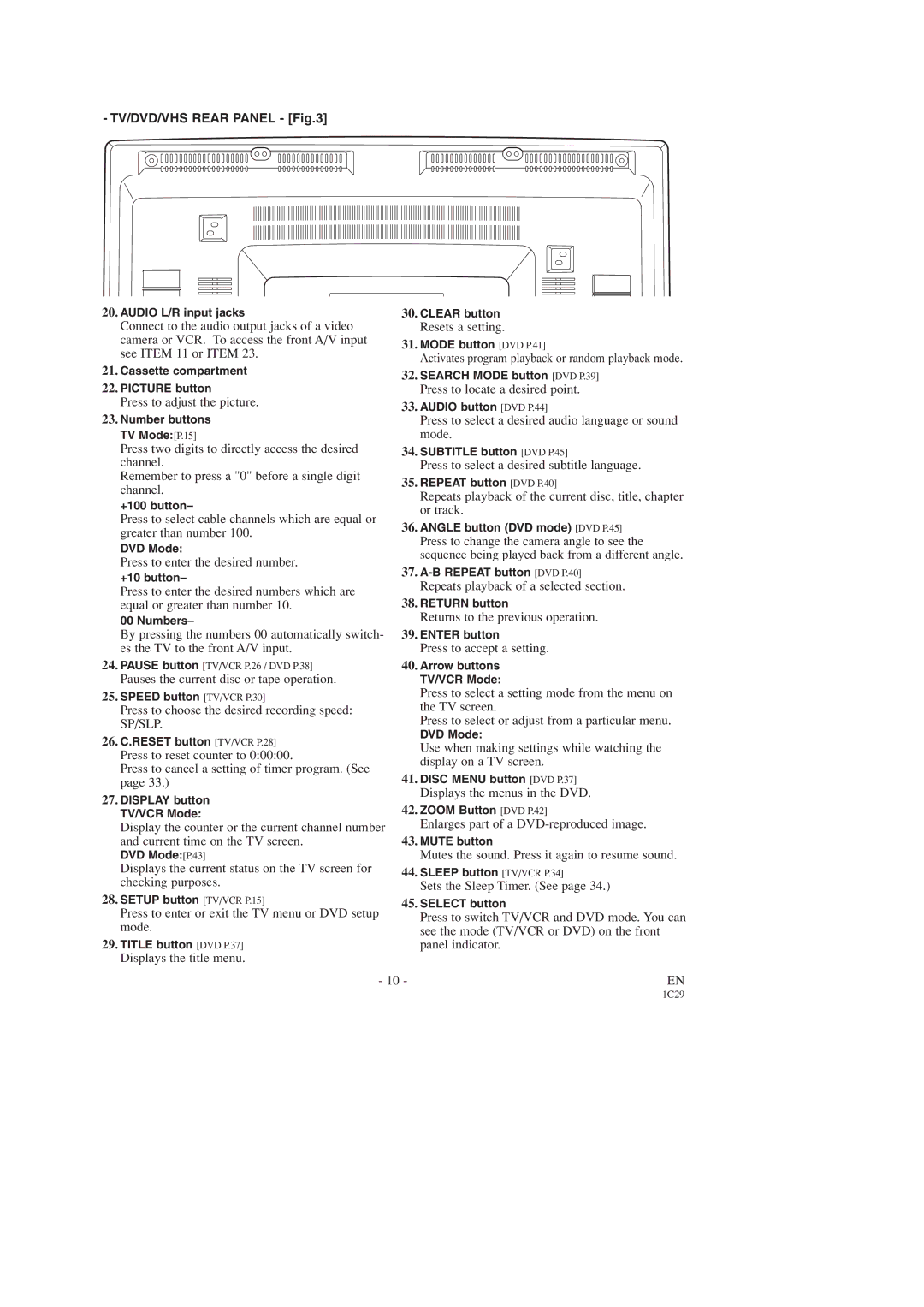 Sears SRCD227, SRCD223 Resets a setting, Activates program playback or random playback mode, Press to adjust the picture 