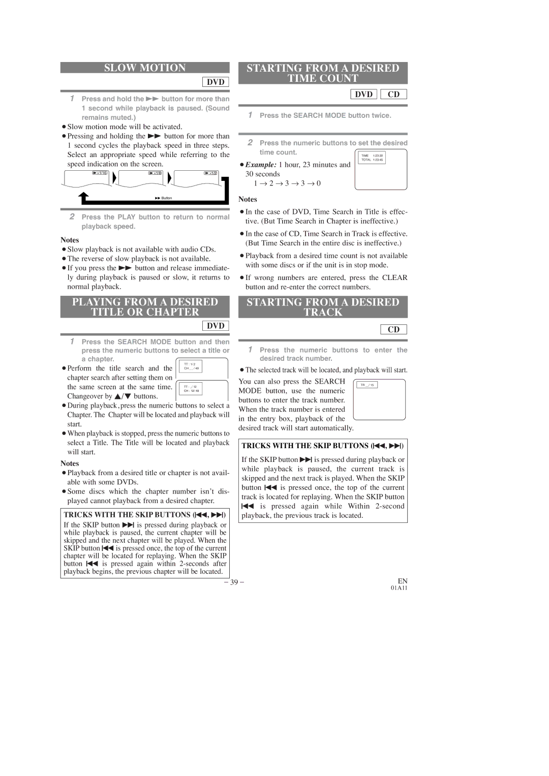 Sears SRCD223, SRCD227 Starting from a Desired Time Count, Track, ¡Example 1 hour, 23 minutes Seconds → 2 → 3 → 3 → 