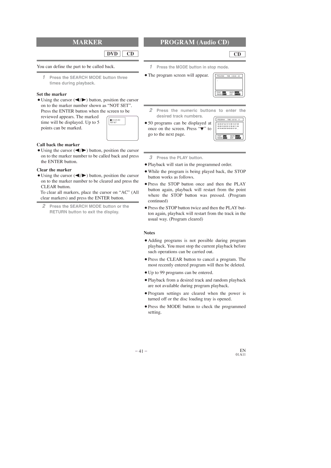 Sears SRCD223, SRCD227 owner manual Marker, Set the marker, Call back the marker, Clear the marker 