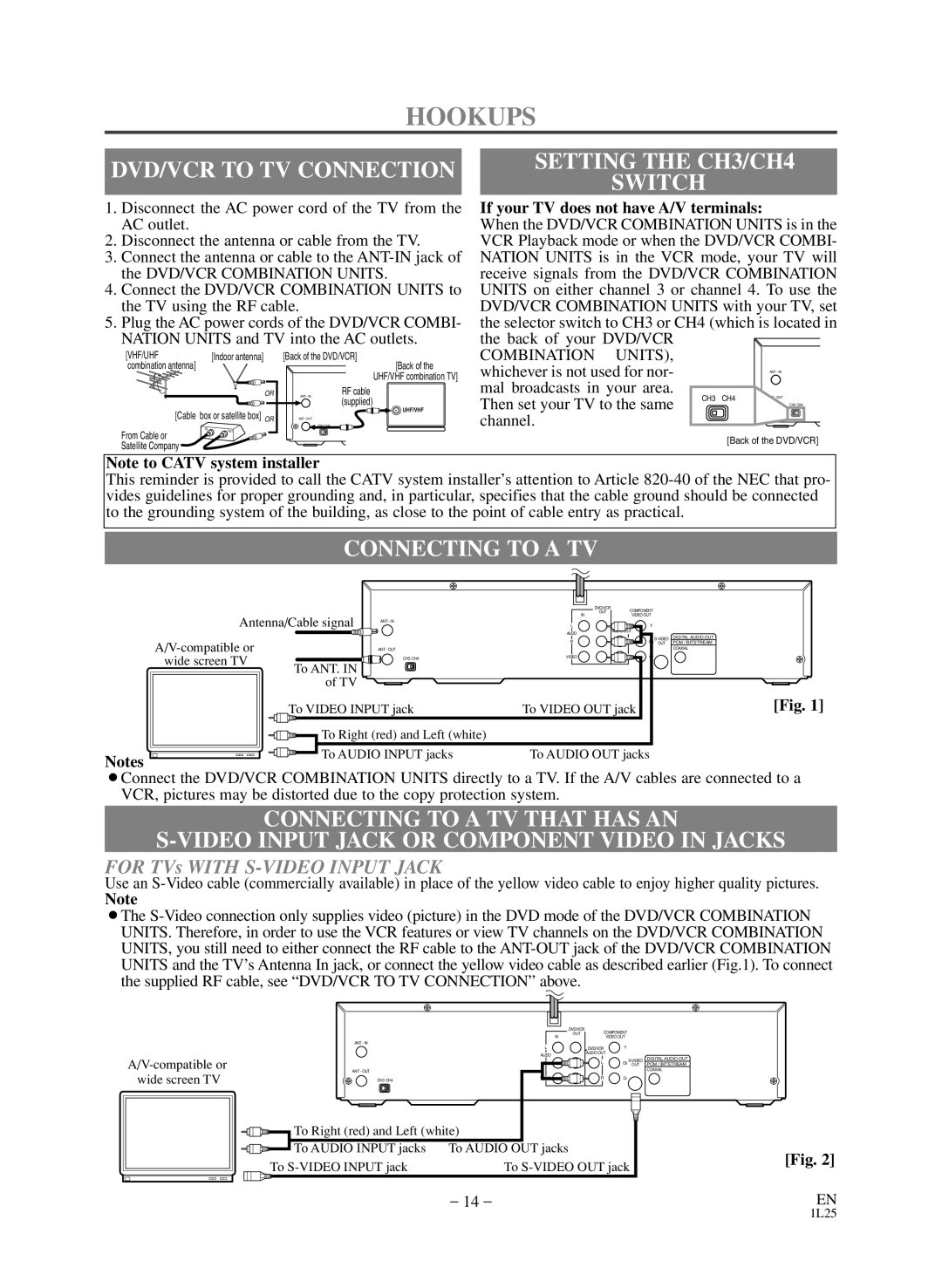 Sears SRD2900 owner manual Hookups, DVD/VCR to TV Connection, Connecting to a TV, If your TV does not have A/V terminals 