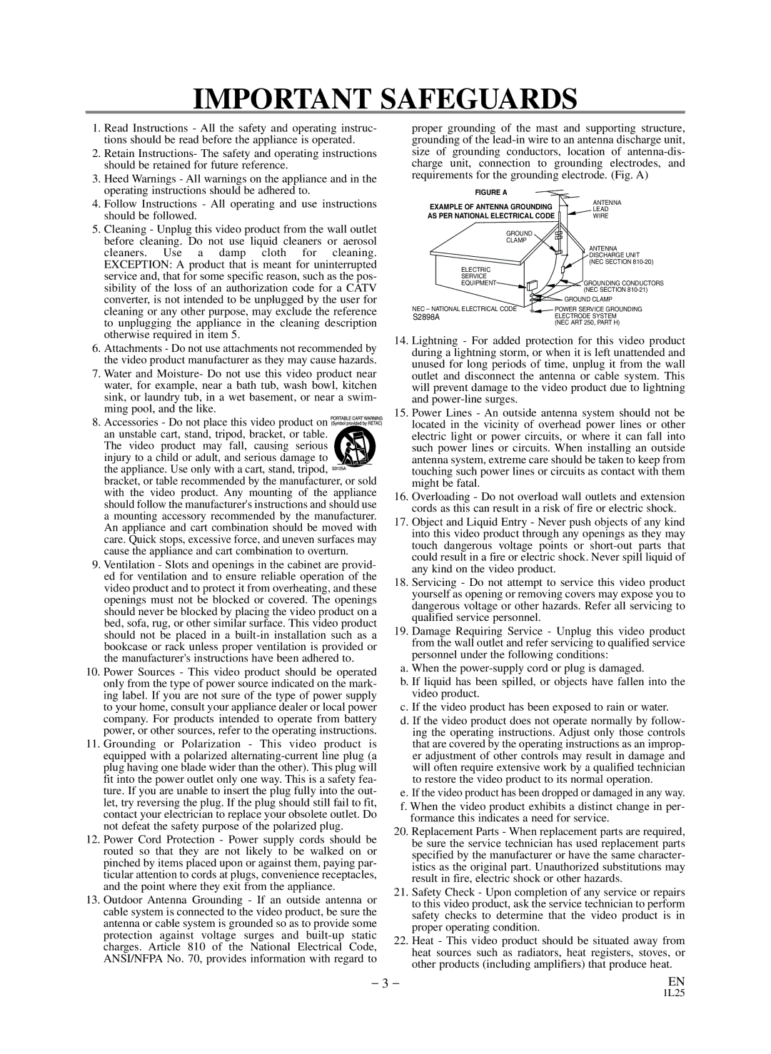 Sears SRD2900 owner manual Important Safeguards 