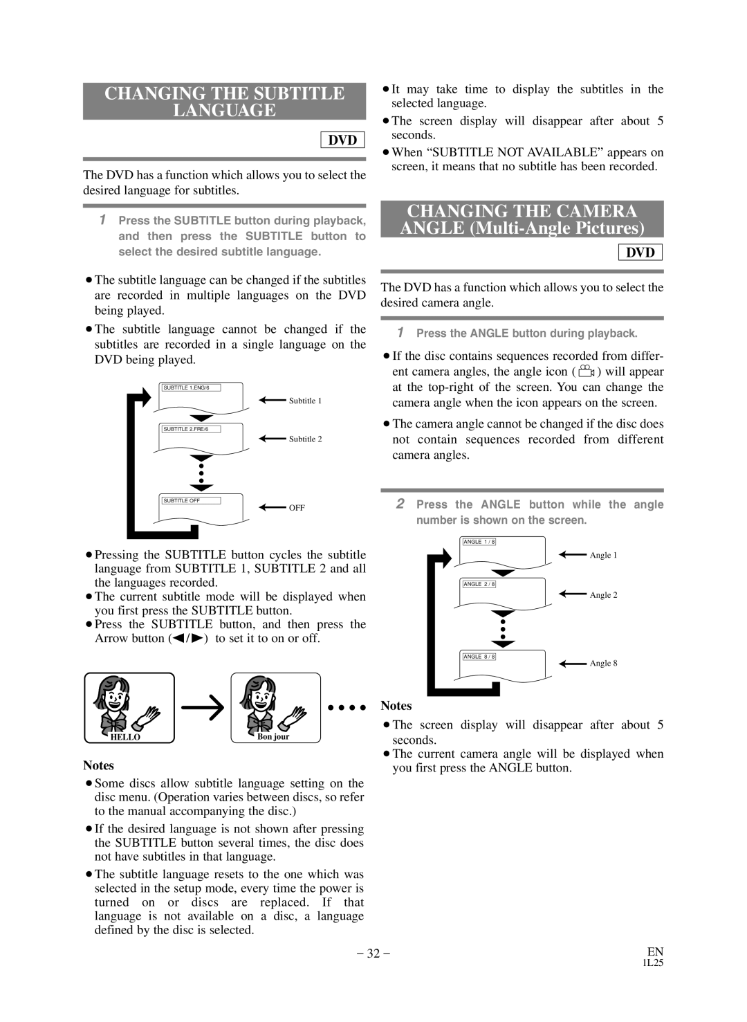 Sears SRD2900 owner manual Changing the Subtitle Language, Changing the Camera Angle Multi-Angle Pictures 