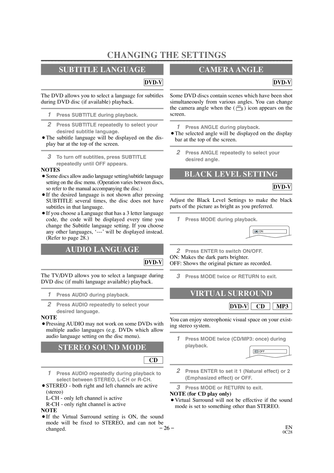 Sears SRTD313 owner manual Changing the Settings 