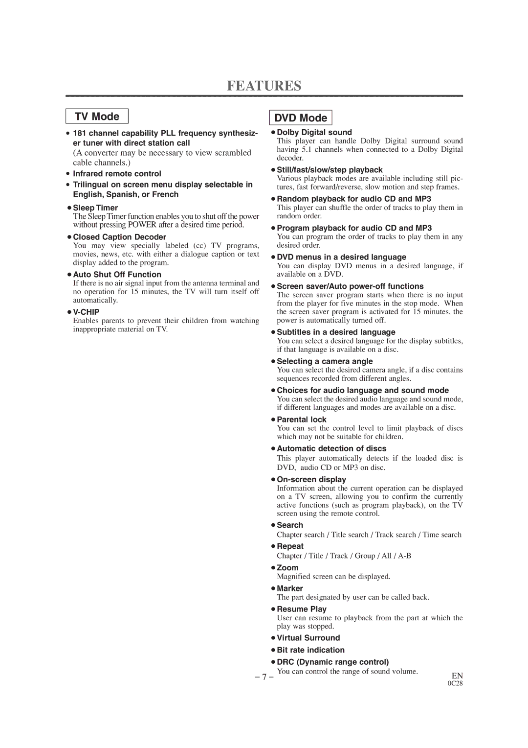 Sears SRTD313 owner manual Features, Converter may be necessary to view scrambled, Cable channels 