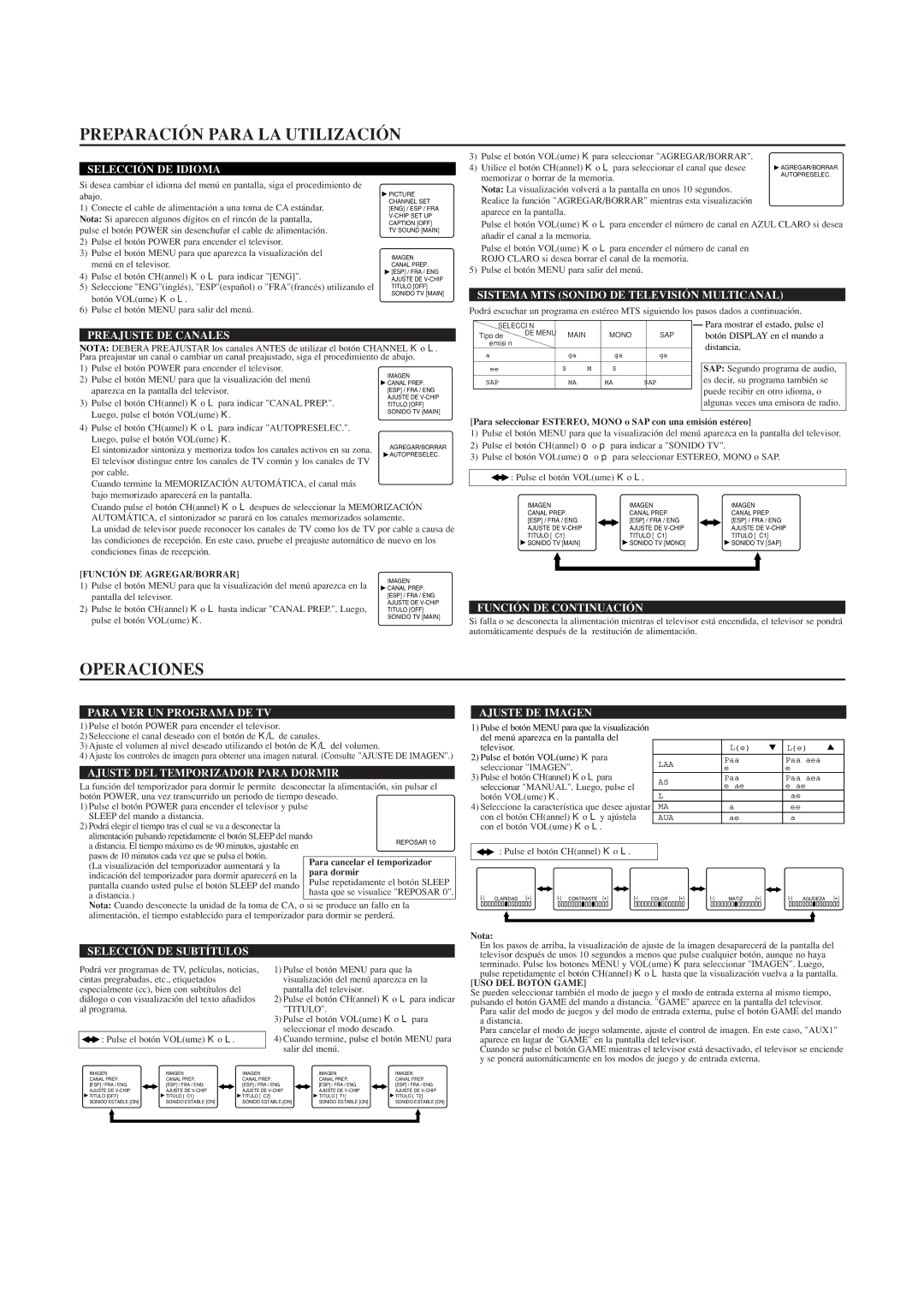 Sears SRTL313, SRTL315 owner manual Preparación Para LA Utilización, Operaciones 