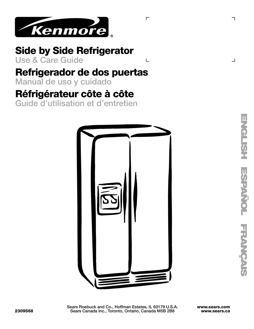 Sears T1KB2/T1RFKB2 manual Side by Side Refrigerator 