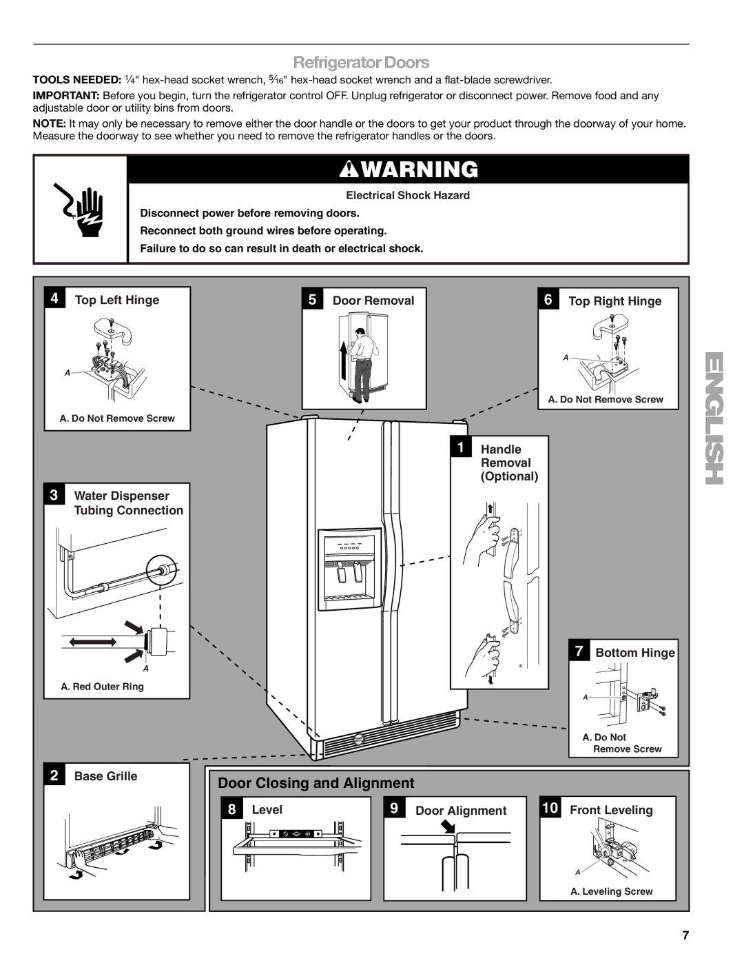 Sears T1KB2/T1RFKB2 manual Refrigerator Doors, Door Closing and Alignment 