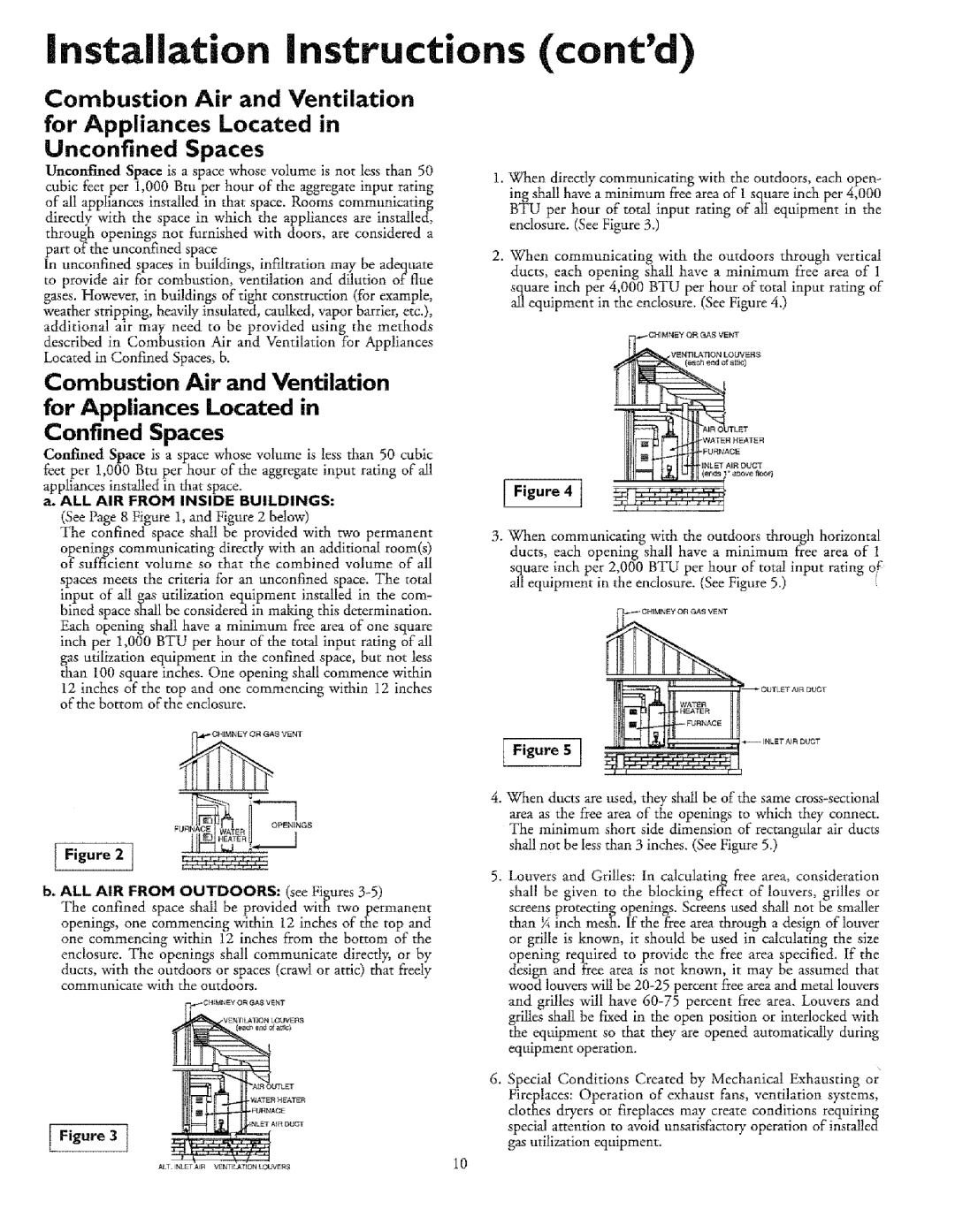 Sears 153.33655, T53, 33631I, 336350 30 GAL, 153.33685, 153.33675 Contd, Combustion Air and Ventilation for Appliances Located 