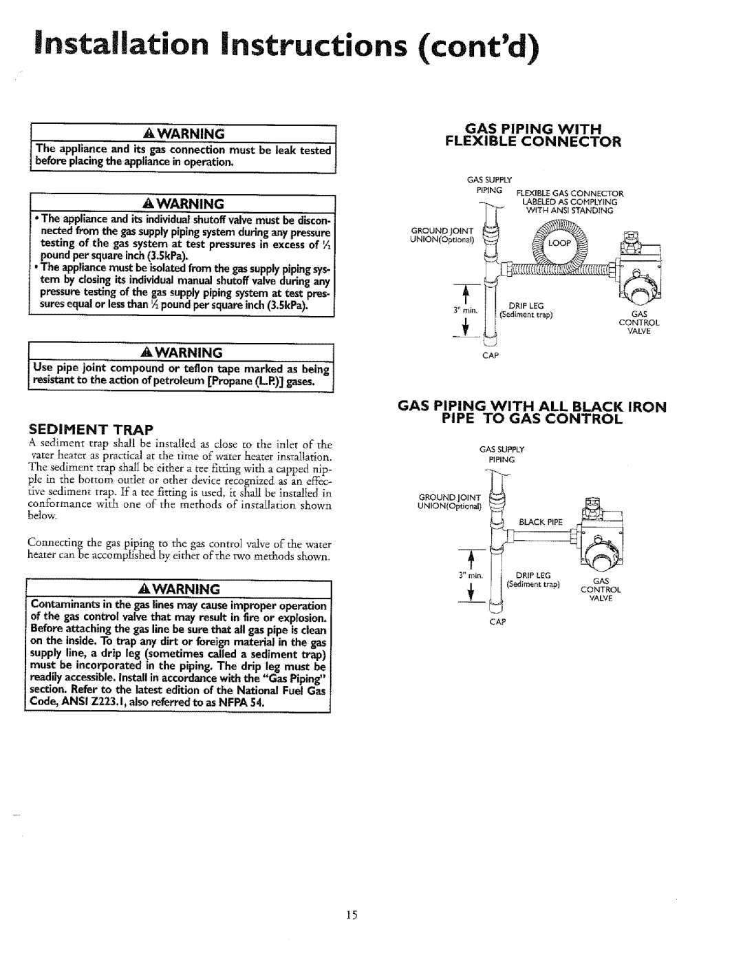 Sears 33631I, T53, 336350 30 GAL, 153.33685, 153.33675, 153.33625, 153.336411 Installation Instructions, Sedihent Trap 