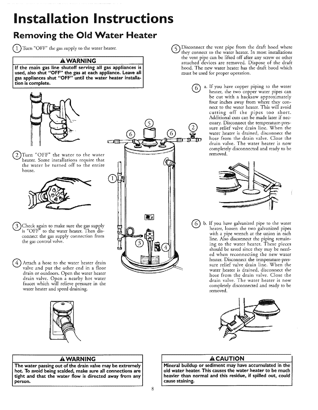 Sears 153.3368I1, T53, 33631I, 336350 30 GAL, 153.33685, 153.33675 Installation Instructions, Removing the Old Water Heater 