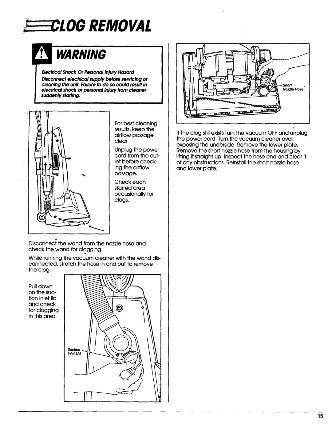 Sears Vacuum Cleaner owner manual Removal, ElectricalShock Or PersonalInjuryHazard 