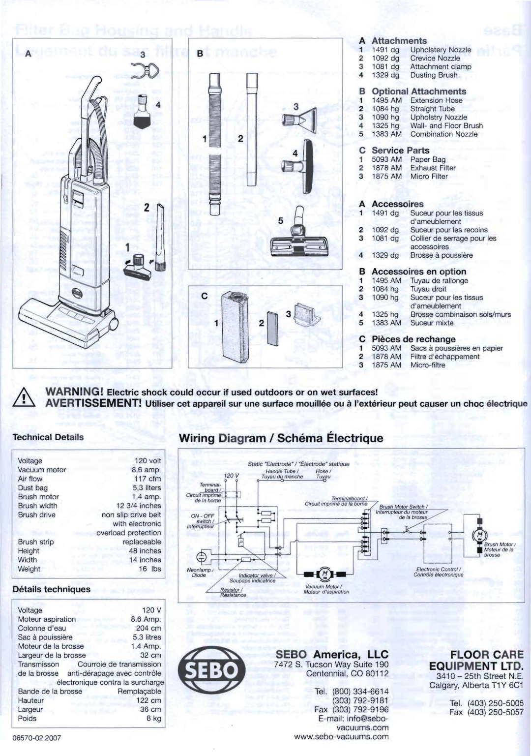 Sebo 370 warranty 20 3­, Wiring Diagram I Schema Electrique, SEBO America, LLC, Floor Care 