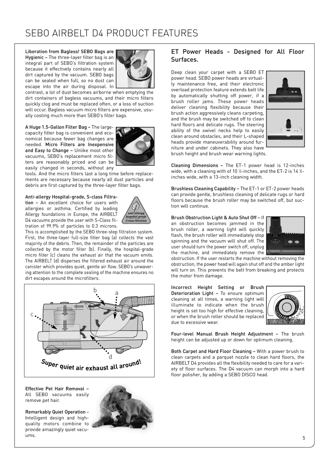 Sebo Airbelt D owner manual Air exhaus 