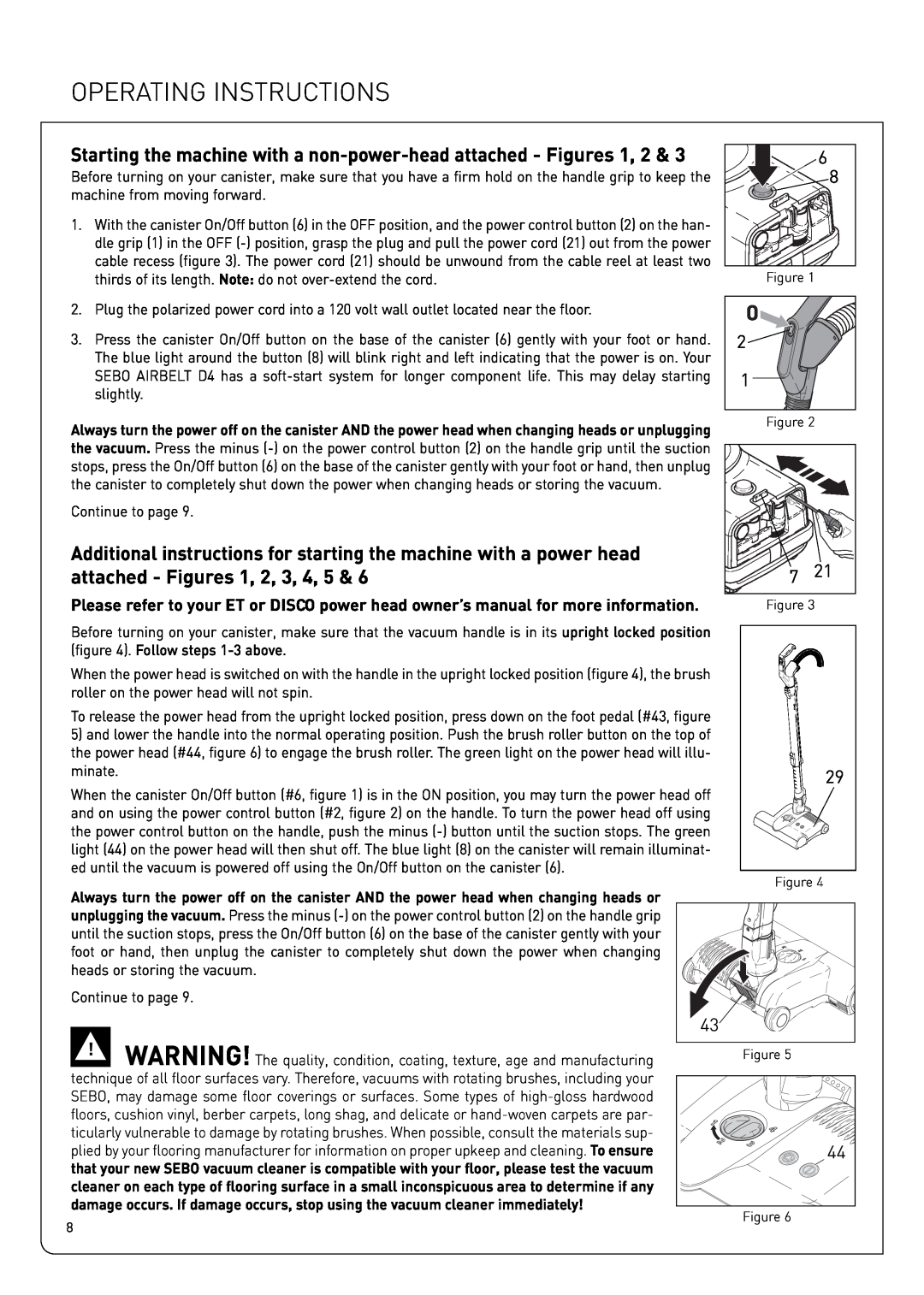 Sebo Airbelt D owner manual attached - Figures, Operating Instructions 