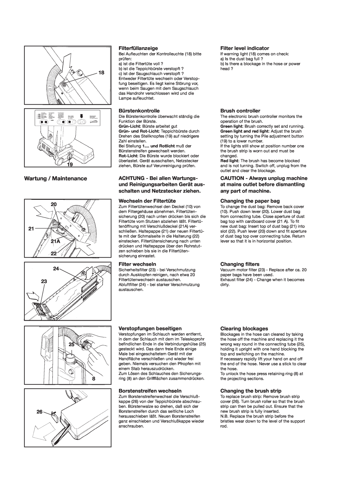 Sebo BS 46 manual Wartung / Maintenance 