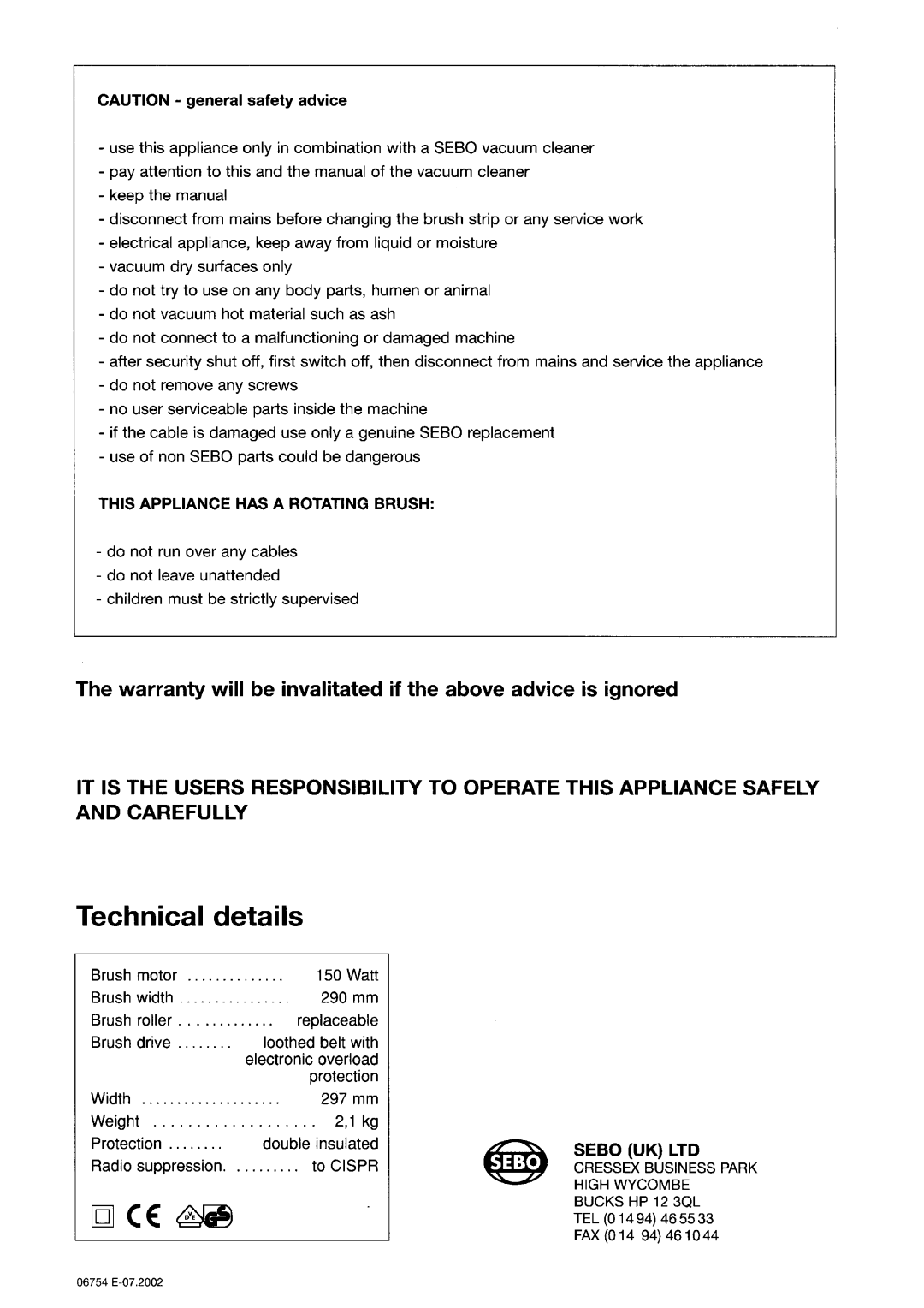 Sebo C3.1 user service 