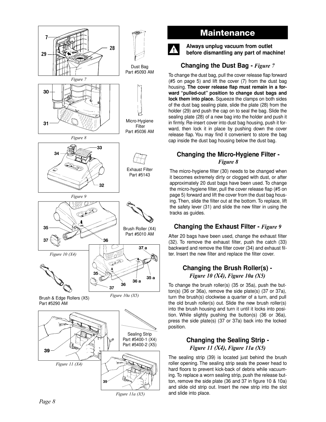 Sebo X5, X4 manual Maintenance 