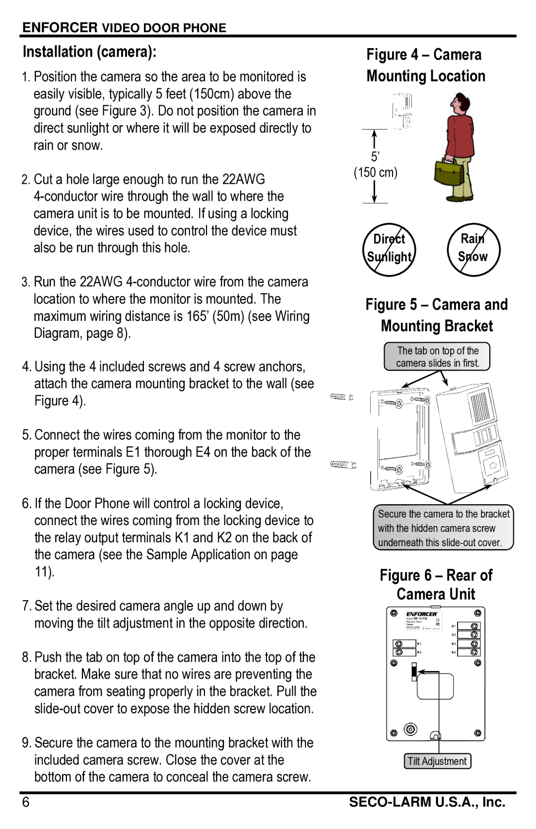 SECO-LARM USA DP-121Q manual Installation camera, Camera Mounting Location 