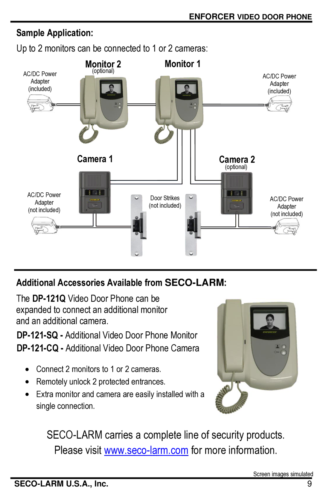 SECO-LARM USA DP-121Q manual Sample Application, Monitor, Camera, Additional Accessories Available from SECO-LARM 