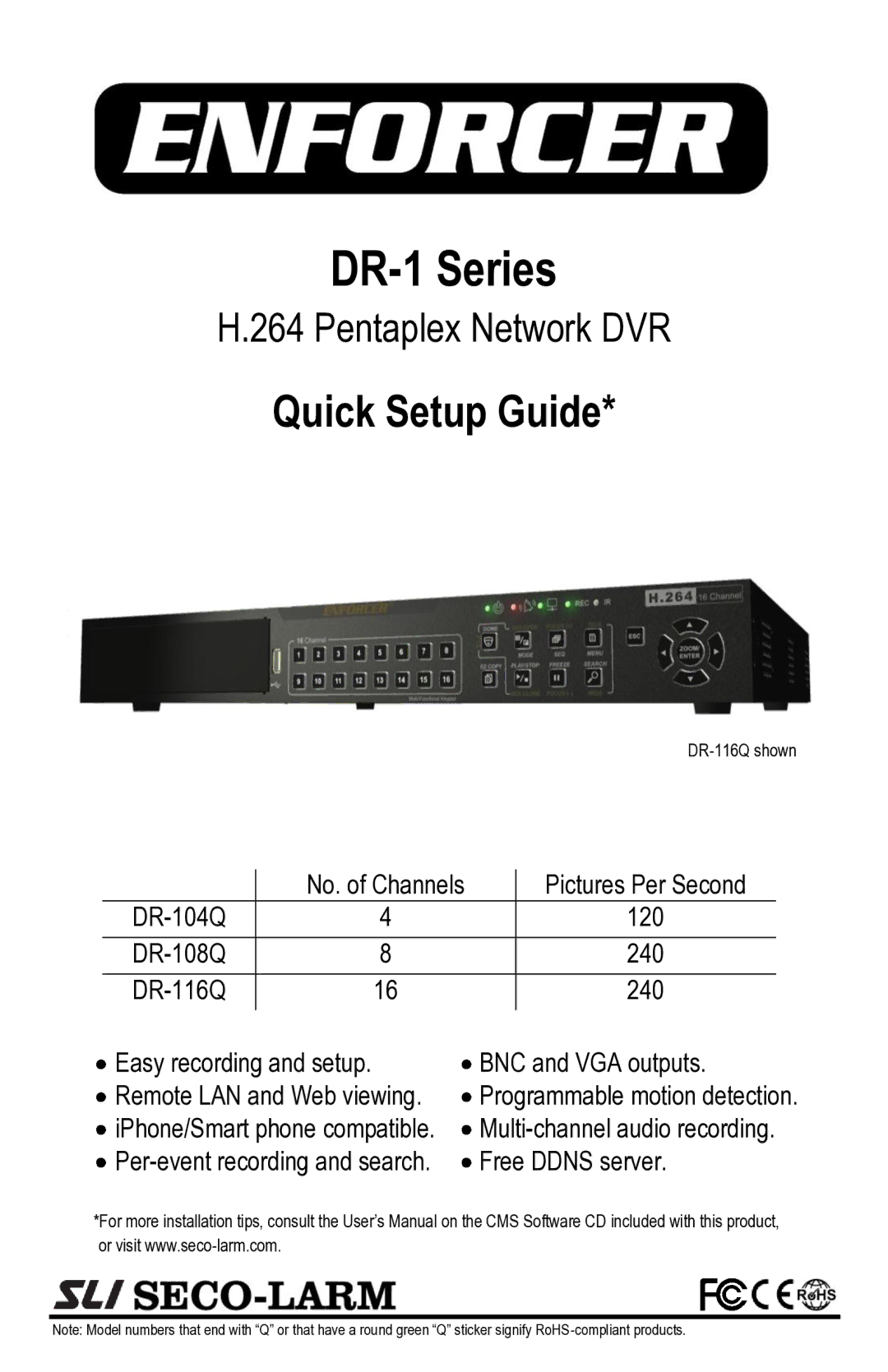 SECO-LARM USA DR-104Q, DR-116Q, DR-108Q setup guide DR-1 Series 