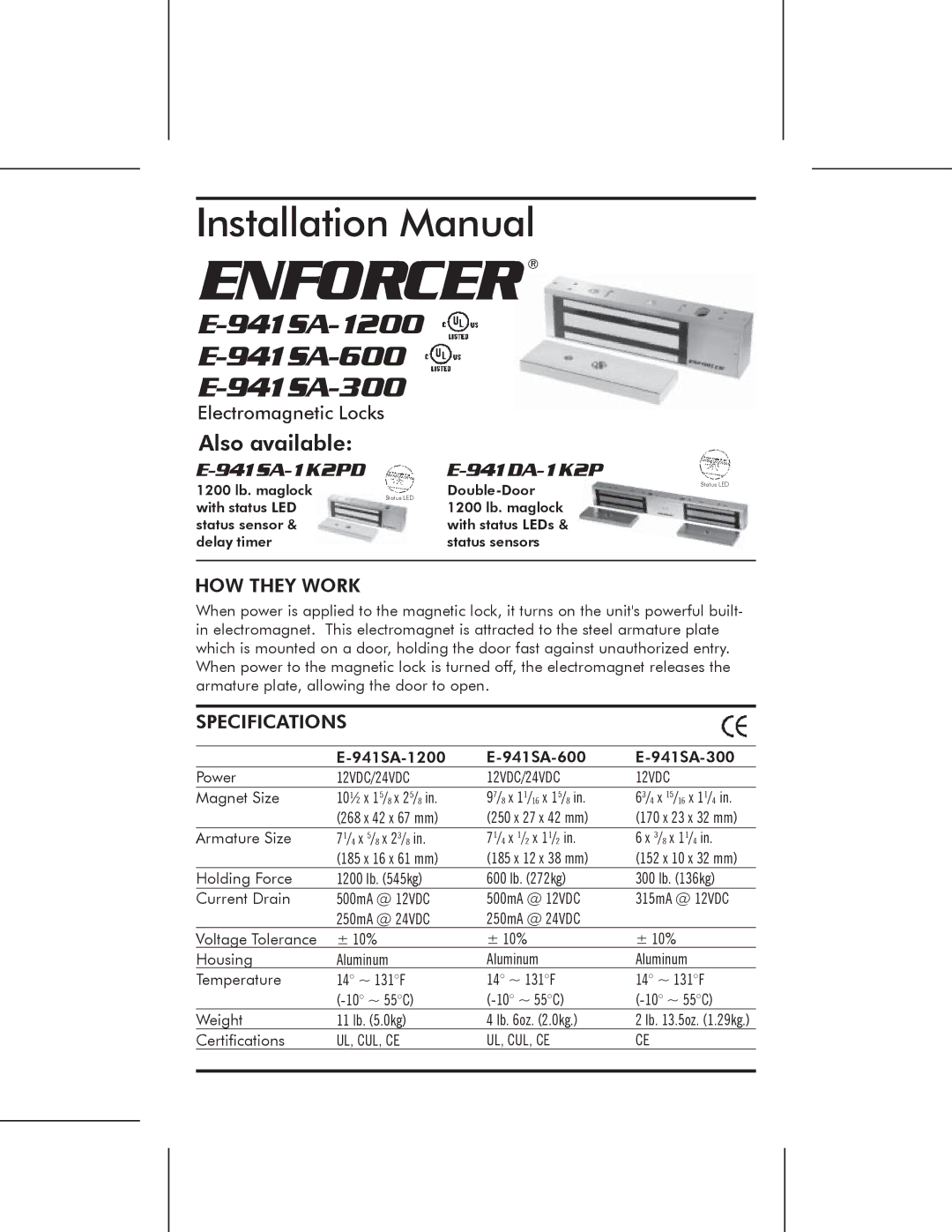 SECO-LARM USA E-941SA-1200, E-941SA-600, E-941DA-1K2P, E-941SA-300 installation manual HOW They Work, Specifications 