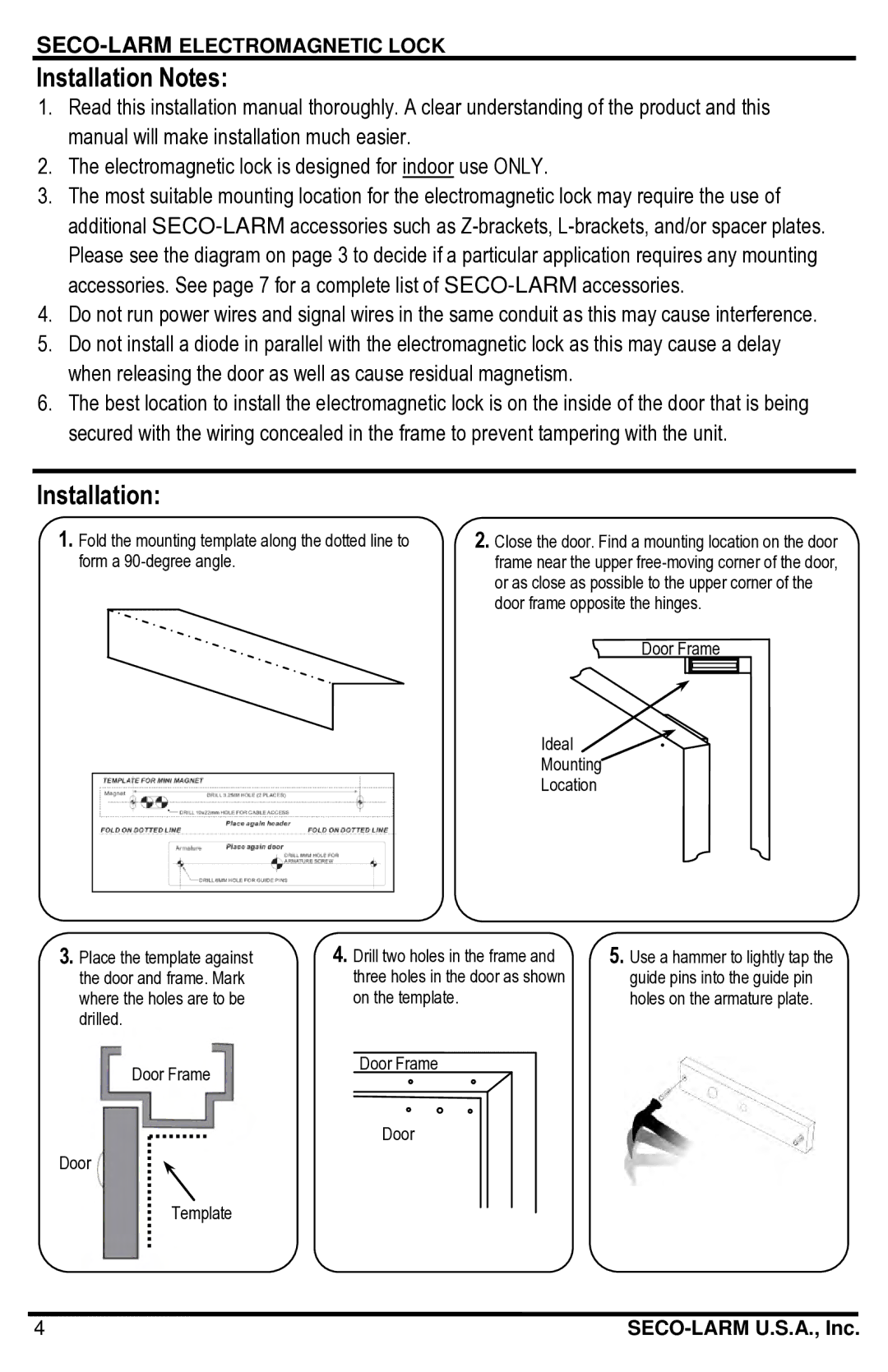 SECO-LARM USA E-941SA-600PQ, E-941SA-1K2PQ manual Installation Notes 