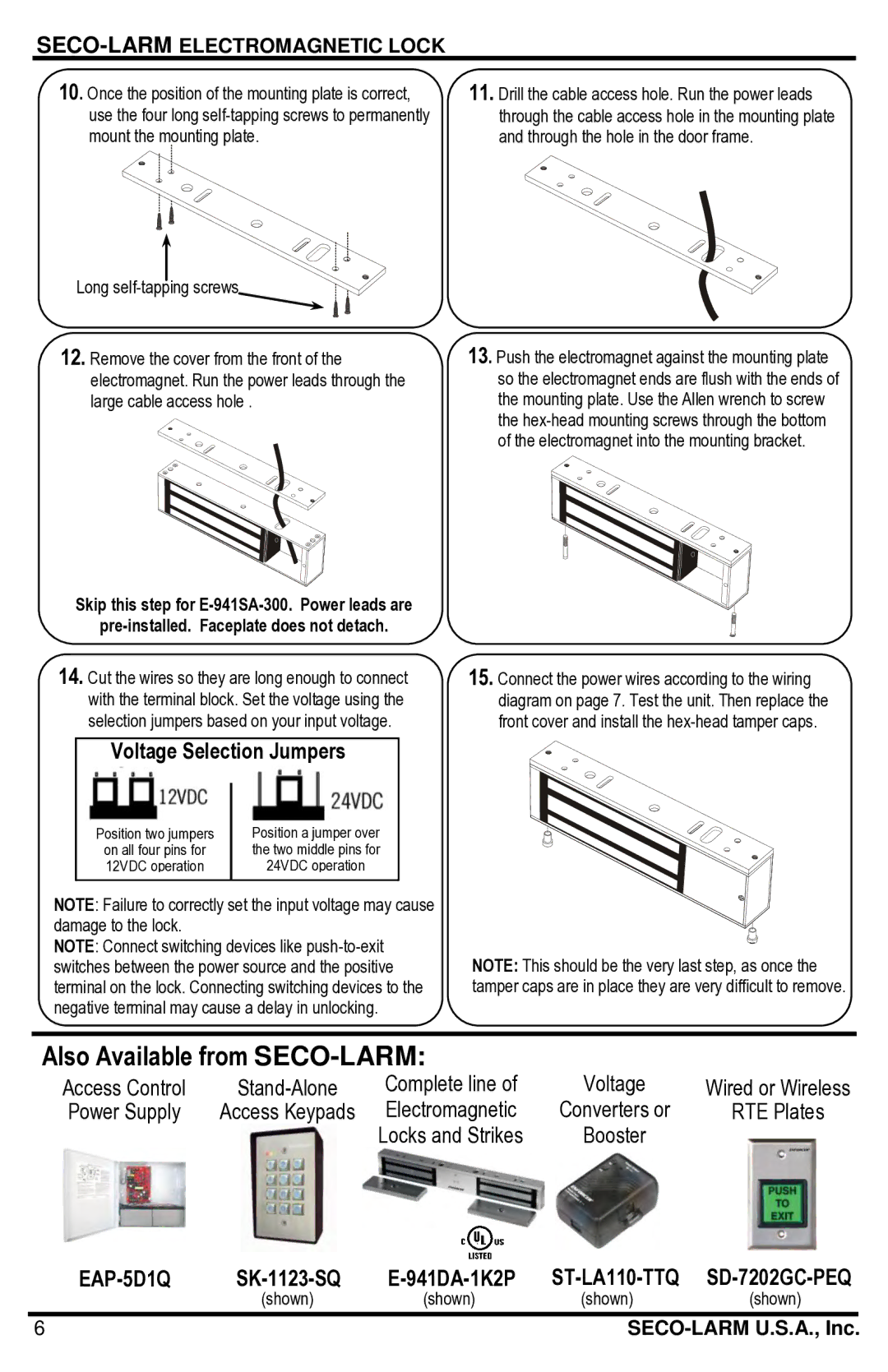 SECO-LARM USA E-941SA-600PQ, E-941SA-1K2PQ Also Available from SECO-LARM, Voltage Selection Jumpers, SK-1123-SQ, Shown 