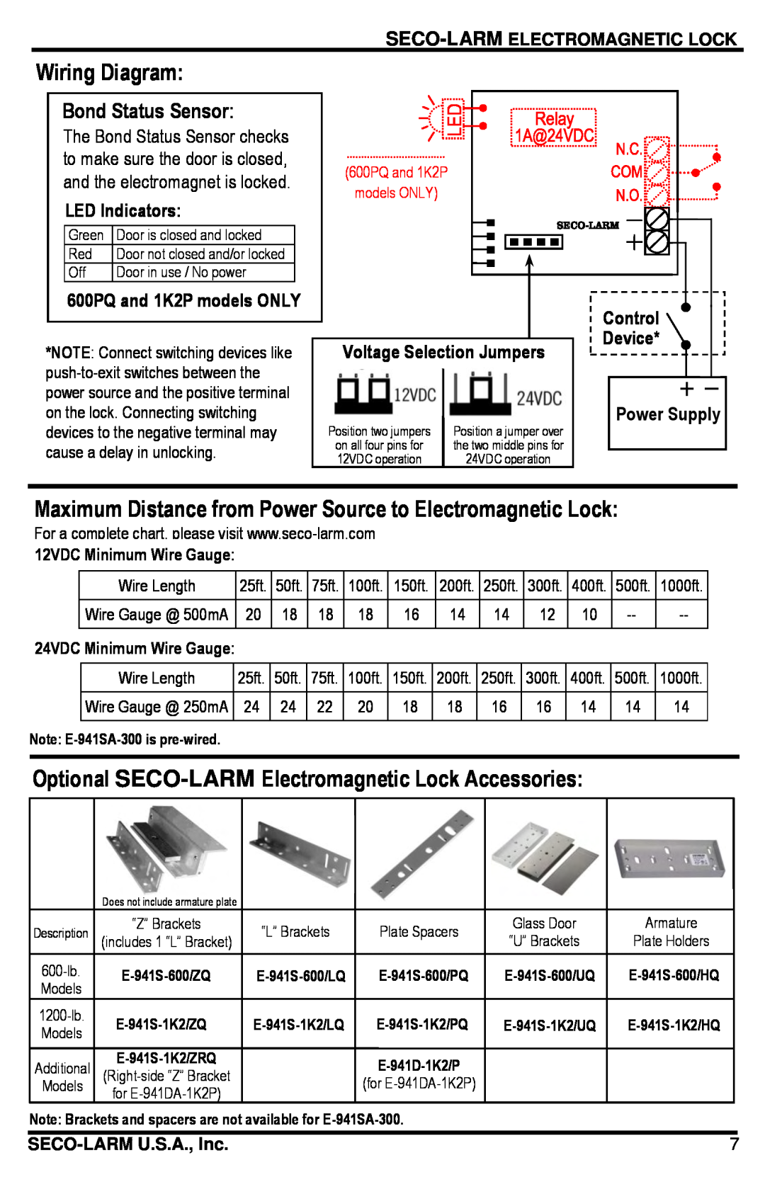 SECO-LARM USA E-941SA-1K2PQ, E-941SA-600PQ manual Wiring Diagram 