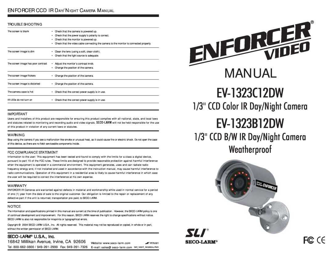 SECO-LARM USA EV-1323B12DW instruction manual Enforcer Ccd Ir Day/Night Camera Manual, Enforcervideo, EV-1323C12DW 
