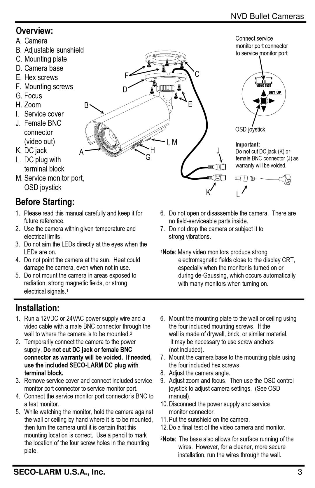 SECO-LARM USA EV-1626-NKGQ, EV-1626-PWGQ, EV-1626-NWGQ, EV-1626-PKGQ Overview, Before Starting, Installation 